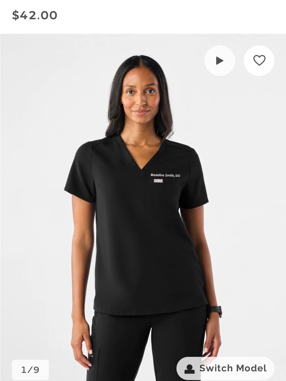 FIGS Black Catarina Scrub Top Size M Perfect Condition